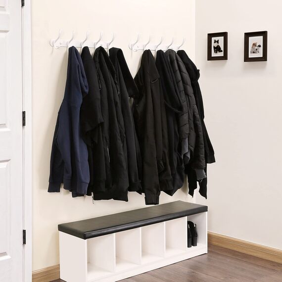 SKOLOO Garderobenleiste, Moderne, stabile Metall Kleiderhaken Wand mit 5 Haken, 2er-Pack, zum Aufhängen von Kleidung, Mantel, Hüten, Jacken, Rucksack, Hakenleiste Weiß, ideal im Zuhause und Büro