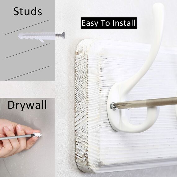 WEBI Garderobenleiste mit 5 Haken,Garderobenhaken,Wandgarderobe Holz,Kleiderhaken Wand,Hakenleiste Garderobe,Jackenhalter Wand für Mäntel,Jacken,Weiß,2 Stück