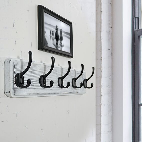 WEBI Garderobenleiste,Garderobenhaken,Wandgarderobe Holz mit 5 Haken,Kleiderhaken Wand,Hakenleiste Garderobe,Jackenhalter Wand für Mäntel,Jacken,Schwarz auf Weiß