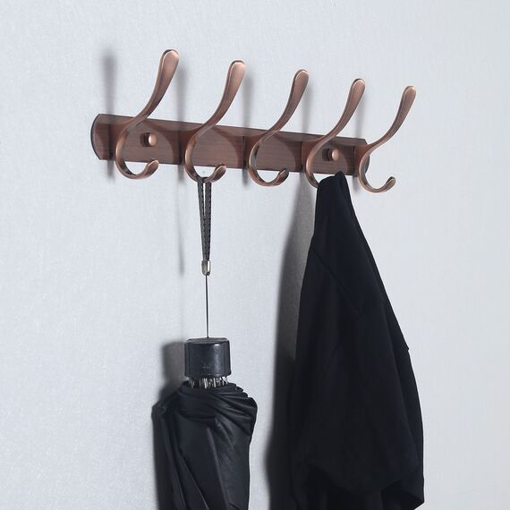 SKOLOO Garderobenleiste, Moderne, stabile Metall Kleiderhaken Wand mit 5 Haken, zum Aufhängen von Kleidung, Mantel, Hüten, Jacken, Rucksack, Hakenleiste Retro Rot, ideal im Zuhause und Büro