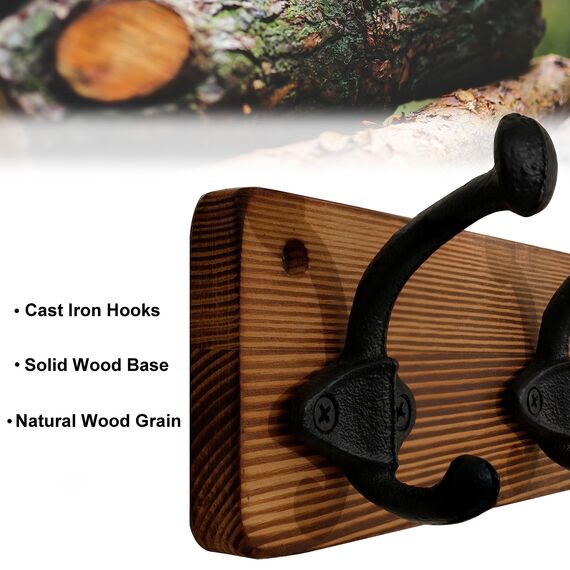 WEBI Garderobenleiste,Wandgarderobe Holz mit 8 Haken Gusseisen,Garderobenhaken Wand Garderobe Hakenleiste,Kleiderhaken Wand für Mäntel,Jacken,Braun,2 Stück