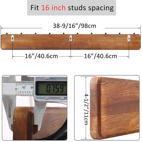 WEBI Garderobenhaken,98cm Lang Garderobenleiste,Wandgarderobe Holz mit 10 Haken,Kleiderhaken Wand,Hakenleiste Garderobe,Jackenhalter Wand für Mäntel,Jacken,Rustikal Braun,2 Stück