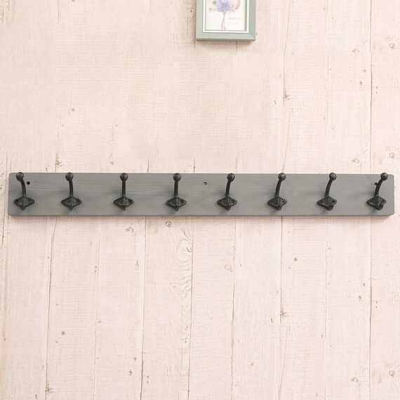 WEBI Garderobenleiste,Wandgarderobe Holz mit 8 Haken Gusseisen,Garderobenhaken Wand Garderobe Hakenleiste,Kleiderhaken Wand für Mäntel,Jacken,Grau,2 Stück