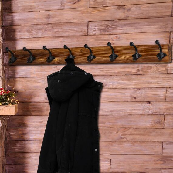 WEBI Garderobenleiste,Wandgarderobe Holz mit 8 Haken Gusseisen,Garderobenhaken Wand Garderobe Hakenleiste,Kleiderhaken Wand für Mäntel,Jacken,Braun,2 Stück