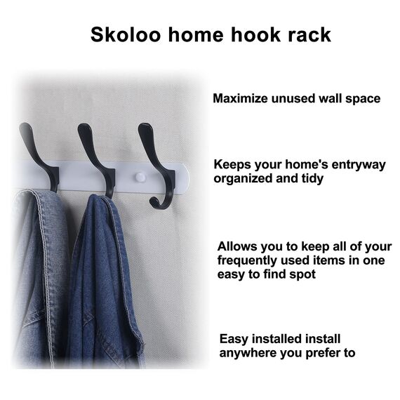 SKOLOO Garderobenleiste, Moderne, stabile Metall Kleiderhaken Wand mit 5 Haken, 2er-Pack, zum Aufhängen von Kleidung, Hüten, Jacken, Rucksack, Hakenleiste Schwarz auf Weiß