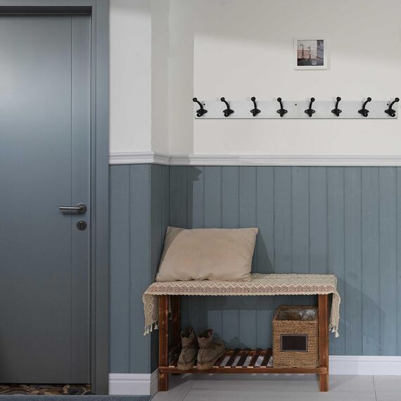 WEBI Garderobenleiste,Wandgarderobe Holz mit 8 Haken Gusseisen,Garderobenhaken Wand Garderobe Hakenleiste,Kleiderhaken Wand für Mäntel,Jacken,Weiß,2 Stück