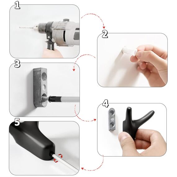 GUWINA 4 Stück Doppelt Wandhaken, Garderobenhaken Wandmontage Kleiderhaken Zinklegierung Handtuchhaken Ideal für Badezimmer Küche Schlafzimmer Mehrzweckhaken Mantelhaken mit Schrauben (Mattschwarz)