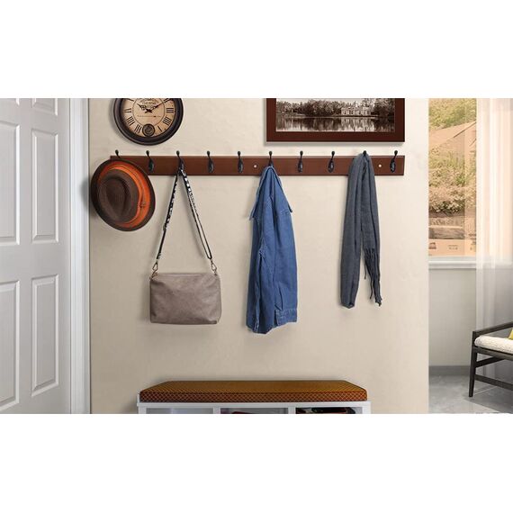 Dseap Garderobenleiste: 97cm lang schwerlas hakenleiste mit 10 doppelhaken, kleiderhaken wand, wandgarderobe, garderobenhaken für mantel hut handtuch handtasche, bambus, braun,2-er set