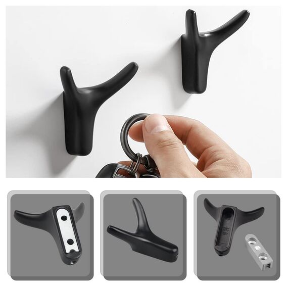 GUWINA 4 Stück Doppelt Wandhaken, Garderobenhaken Wandmontage Kleiderhaken Zinklegierung Handtuchhaken Ideal für Badezimmer Küche Schlafzimmer Mehrzweckhaken Mantelhaken mit Schrauben (Mattschwarz)