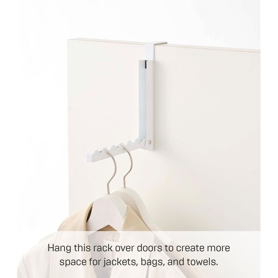 Yamazaki 7161 SMART Ausklappbare Türgarderobe, weiß, Stahl, Minimalistisches Design, 2 x 7～20,5 x 20 cm (LxBxH)