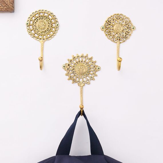 Indian Shelf Boho-Wandhaken in Gold, dekorativ, Messing, Shabby-Chic, Schlüsselhaken, Garderobe, Wandhalterung, Vintage, zum Aufhängen von Mänteln, 3 Stück