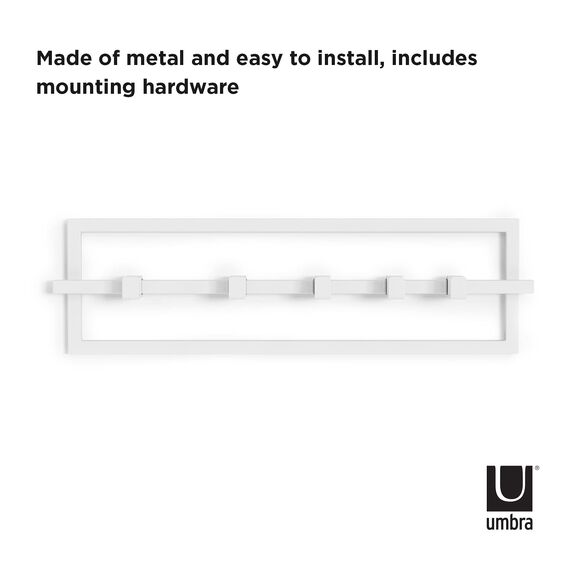 Umbra Cubiko Wandgarderobe mit 5 beweglichen Haken – Modernes Garderobenpaneel in Weiss, Platzsparend für Jacken, Taschen & Mäntel