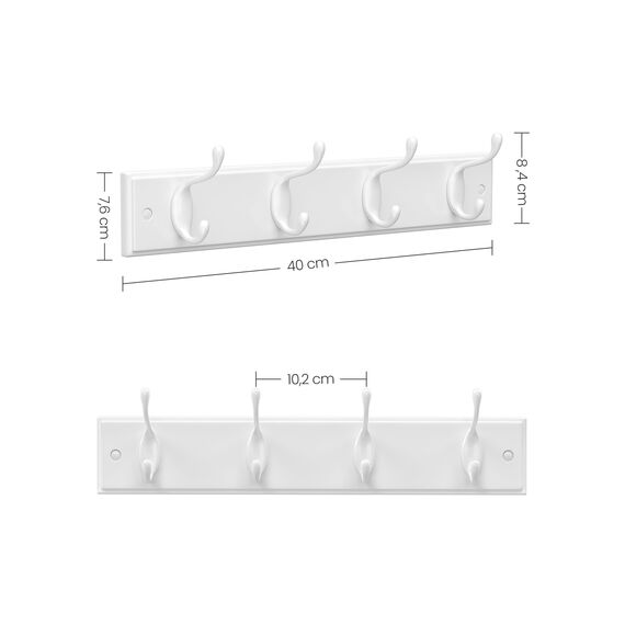 SONGMICS Wandgarderobe, Garderobe, Garderobe, mit 4 Doppelhaken aus Metall, Möbel für Eingangsbereich, für Taschen, Mäntel, Flur, Wohnzimmer, Schlafzimmer, Weiß LHR23WT