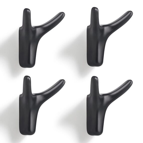 GUWINA 4 Stück Doppelt Wandhaken, Garderobenhaken Wandmontage Kleiderhaken Zinklegierung Handtuchhaken Ideal für Badezimmer Küche Schlafzimmer Mehrzweckhaken Mantelhaken mit Schrauben (Mattschwarz)