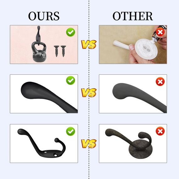 8 Stück Kleiderhaken Wand Wandhaken Schwarz, Metall Hacken Retro Garderobenhaken, Vintage Haken Schlüsselhaken, Dekorative Doppelhaken mit 16 Schrauben für Bad Küche Büro Badezimmer Einkaufszentrum