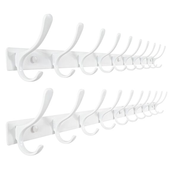 SKOLOO Kleiderhaken wand - 10 Haken, Garderobenleiste Edelstahl(2 Stück), Garderobenhaken Schwere, Metall Hakenleiste, Stabile Hakenleiste zum Aufhängen von Mantel, Jacke, Kleidung, Hut(Weiß)