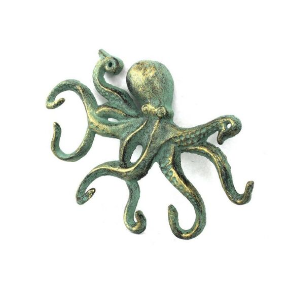 Hampton Nautical Antique Bronze Cast Iron Octopus Hook 11 Inch - Decorative Hook - Sealife Metal Wall Hook