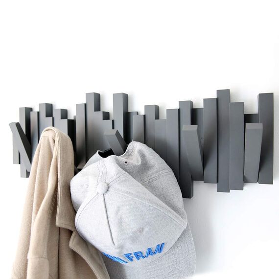 Umbra Stäbchen Garderobenhaken – Moderne und Platzsparende Garderobenleiste mit 5 Beweglichen Haken für Jacken, Mäntel, Schals, Handtaschen und Mehr, Anthrazit