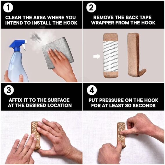 Indian Shelf Boho Dekorative Holz Selbstklebende Wandhaken zum Aufhängen von Mänteln, Schlüsseln, Leine, Hut, Handtuchhalter, niedlicher klebriger Schlüsselhalter, Weiß und Braun Western Wall Decor (3