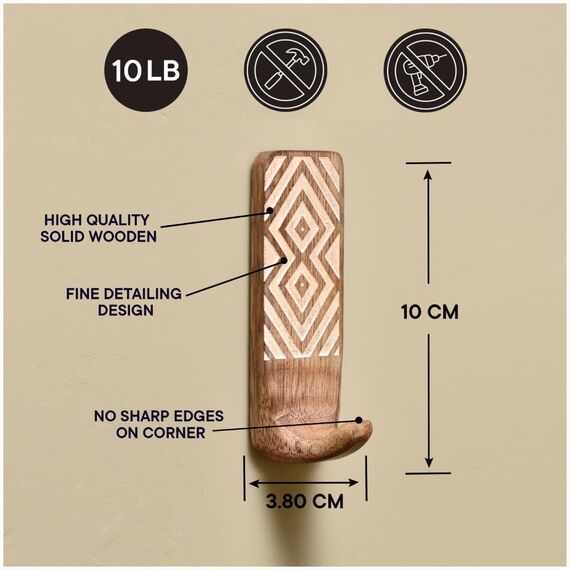 Indian Shelf Boho Dekorative Holz Selbstklebende Wandhaken zum Aufhängen von Mänteln, Schlüsseln, Leine, Hut, Handtuchhalter, niedlicher klebriger Schlüsselhalter, Weiß und Braun Western Wall Decor (3