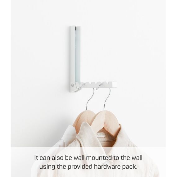 Yamazaki 7161 SMART Ausklappbare Türgarderobe, weiß, Stahl, Minimalistisches Design, 2 x 7～20,5 x 20 cm (LxBxH)
