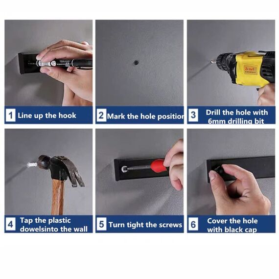 Garderobenleiste,Hakenleiste, Kleiderhaken wand 2 Stück Schwerlast,Jackenhalter wand,Hakenleiste garderobe für Schlafzimmer,Küche, Garderobenhaken für Kleidung, Jacken Halter (Schwarz matt, 6 Haken)