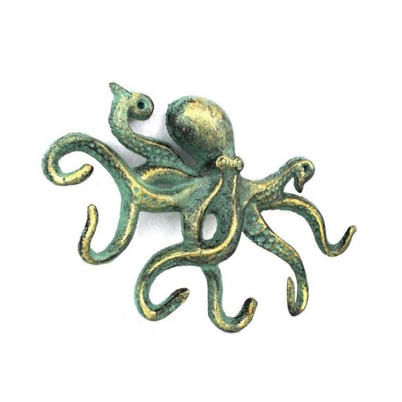 Hampton Nautical Antique Bronze Cast Iron Octopus Hook 11 Inch - Decorative Hook - Sealife Metal Wall Hook