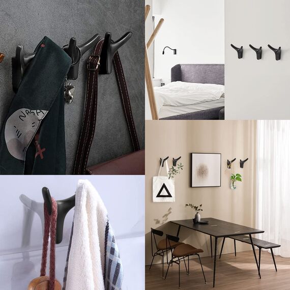 GUWINA 4 Stück Doppelt Wandhaken, Garderobenhaken Wandmontage Kleiderhaken Zinklegierung Handtuchhaken Ideal für Badezimmer Küche Schlafzimmer Mehrzweckhaken Mantelhaken mit Schrauben (Mattschwarz)