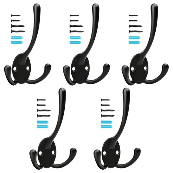 YIHATA 5 Stück Garderobenhaken Kleiderhaken Wandhaken Schwarz Vintage, Metall Kleiderhaken mit 20 Schrauben, für Badezimmer Küche Schlafzimmer