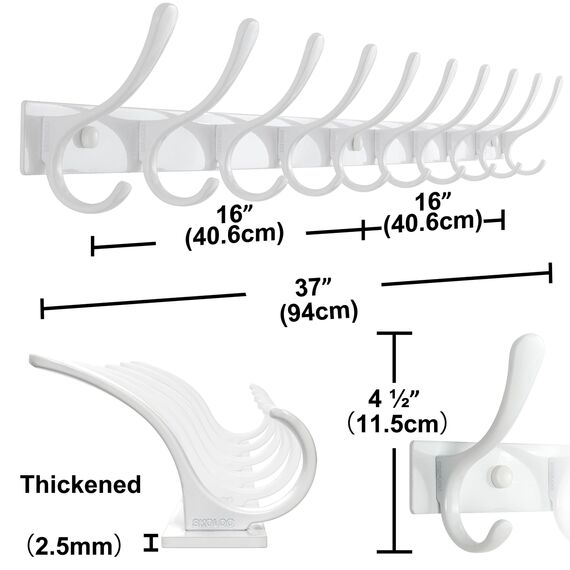 SKOLOO Kleiderhaken wand - 10 Haken, Garderobenleiste Edelstahl, Garderobenhaken Schwere, Metall Hakenleiste, Stabile Hakenleiste zum Aufhängen von Mantel, Jacke, Kleidung, Hut(Weiß)