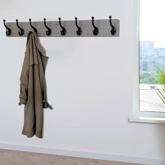 WEBI Garderobenleiste,Wandgarderobe mit 8 Haken Gusseisen,Garderobenhaken Wand,Kleiderhaken Wand Garderobe für Mäntel,Jacken,Grau