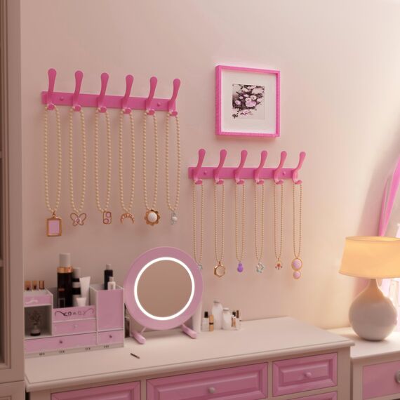 SKOLOO Kleiderhaken wand - 6 Haken, Garderobenleiste Edelstahl, Garderobenhaken Schwere, Metall Hakenleiste, Stabile Hakenleiste zum Aufhängen von Mantel, Jacke, Kleidung, Hut(Rosa)