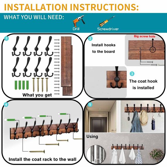 Homagic Garderoben-Wandhalterung, 80 cm, Kleiderbügel, Wandhalterung, altweiß, Kleiderhaken für Wand, rustikale Handtuchhalter für Badezimmer, Wohnzimmer, Mantel, Hüte, Kleidung, OWWCR08