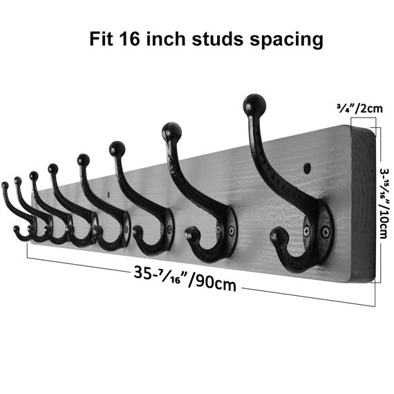 WEBI Garderobenleiste,Wandgarderobe mit 8 Haken Gusseisen,Garderobenhaken Wand,Kleiderhaken Wand Garderobe für Mäntel,Jacken,Grau