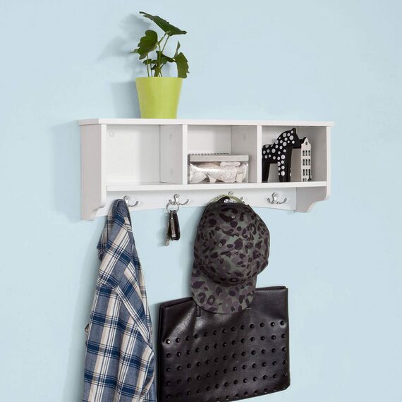 SoBuy® FRG48-W Wandgarderobe,Wandhaken, Hängeregal, Badezimmerschrank,mit 4 Haken,weiß, B 60 cm