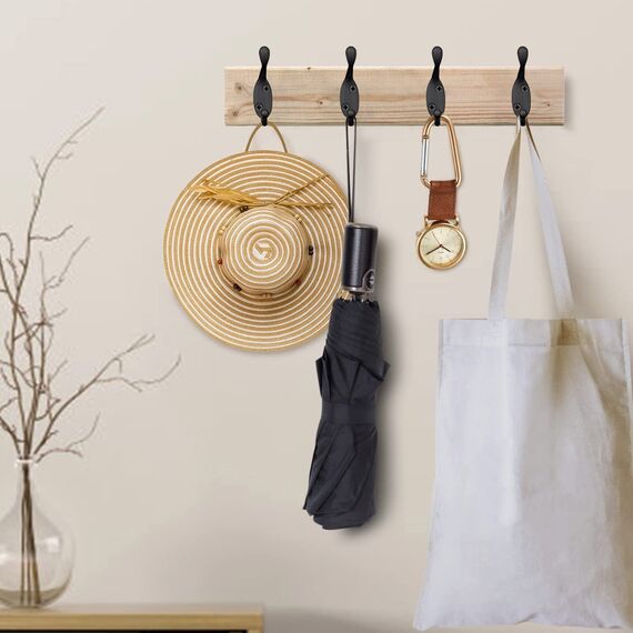 8 Stück Kleiderhaken Wand Wandhaken Schwarz, Metall Hacken Retro Garderobenhaken, Vintage Haken Schlüsselhaken, Dekorative Doppelhaken mit 16 Schrauben für Bad Küche Büro Badezimmer Einkaufszentrum