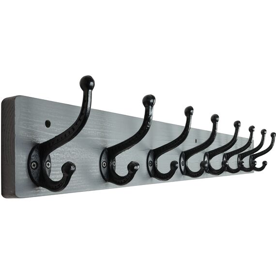 WEBI Garderobenleiste,Wandgarderobe mit 8 Haken Gusseisen,Garderobenhaken Wand,Kleiderhaken Wand Garderobe für Mäntel,Jacken,Grau