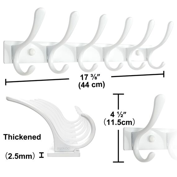 SKOLOO Kleiderhaken wand - 6 Haken, Garderobenleiste Edelstahl(2 Stück), Garderobenhaken Schwere, Metall Hakenleiste Garderobe, Stabile Hakenleiste zum Aufhängen von Mantel, Jacke, Kleidung, Hut(Weiß)