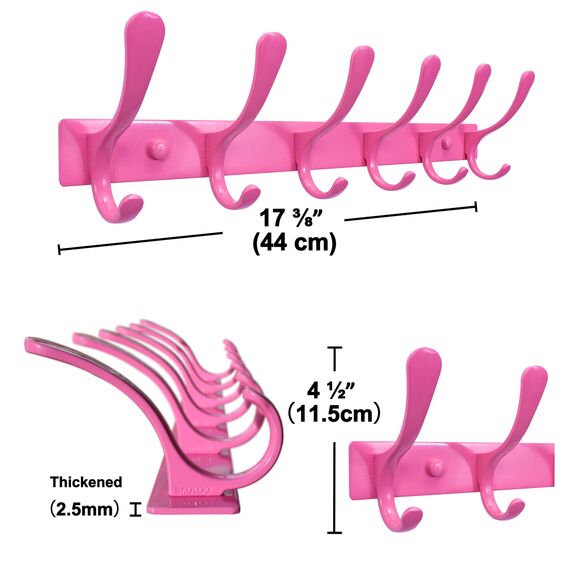 SKOLOO Kleiderhaken wand - 6 Haken, Garderobenleiste Edelstahl, Garderobenhaken Schwere, Metall Hakenleiste, Stabile Hakenleiste zum Aufhängen von Mantel, Jacke, Kleidung, Hut(Rosa)