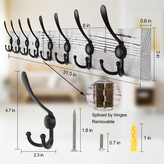 Homagic Garderoben-Wandhalterung, 80 cm, Kleiderbügel, Wandhalterung, altweiß, Kleiderhaken für Wand, rustikale Handtuchhalter für Badezimmer, Wohnzimmer, Mantel, Hüte, Kleidung, OWWCR08