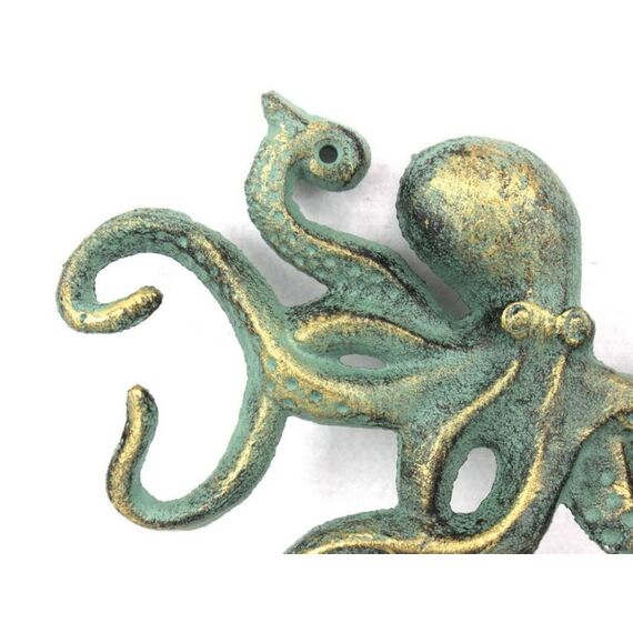 Hampton Nautical Antique Bronze Cast Iron Octopus Hook 11 Inch - Decorative Hook - Sealife Metal Wall Hook