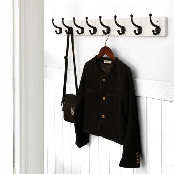 WEBI Garderobenleiste,Wandgarderobe mit 8 Haken Gusseisen,Garderobenhaken Wand,Kleiderhaken Wand Garderobe für Mäntel,Jacken,Weiß