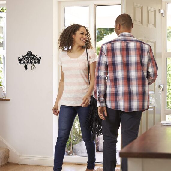 Relaxdays Garderobenleiste Gusseisen, 5 Haken, antike Hakenleiste, für Schlüssel, nostalgisch, 17 x 35 x 3,5 cm, silber