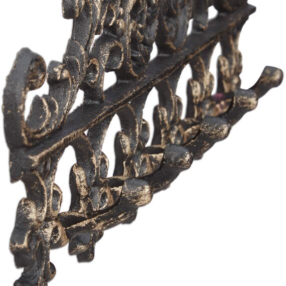 Relaxdays Garderobenleiste aus Gusseisen, 5 Haken, Antiker Landhausstil, HBT: ca. 17 x 35 x 3,5 cm, Hakenleiste, bronze