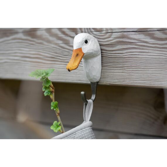 WILDLIFEGARDEN WG520 Haken Ente - Handgeschnitzter Tierhaken aus Holz und Metall - die Haustiersammlung