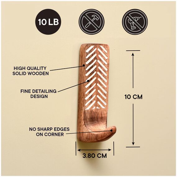 Indian Shelf 3 Haken, 6 Streifen, Holz-Wandhaken, selbstklebend, Boho-Schlüssel, dekorativer Wandhaken zum Aufhängen, Holz-Kleiderbügel, Wandhalterung, Handtuchhaken