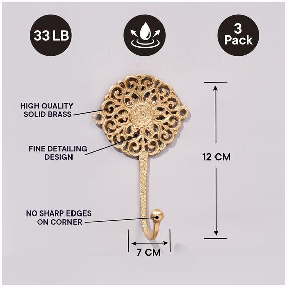 Indian Shelf 3 Wandhaken Gold Dekorative Wandhaken Boho Messing Shabby Chic Haken Einzigartige Boho Garderobenleiste Gold Vintage Haken zum Aufhängen Mantel