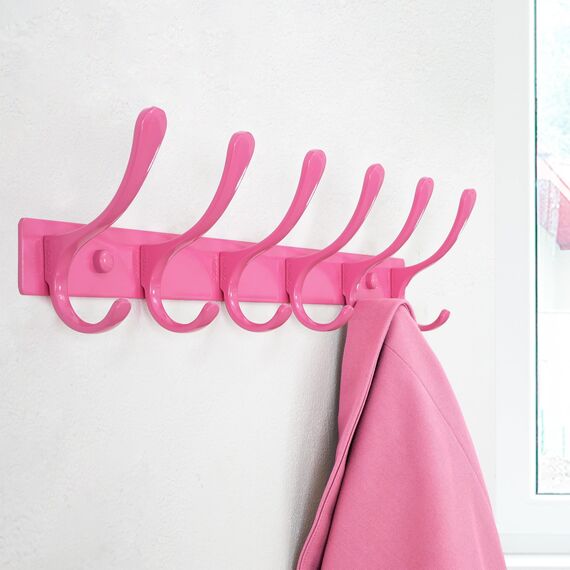 SKOLOO Kleiderhaken wand - 6 Haken, Garderobenleiste Edelstahl, Garderobenhaken Schwere, Metall Hakenleiste, Stabile Hakenleiste zum Aufhängen von Mantel, Jacke, Kleidung, Hut(Rosa)