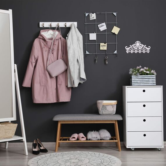 Relaxdays Garderobenleiste aus Gusseisen, 5 Haken, Antiker Landhausstil, HBT: ca. 17 x 35 x 3,5 cm, Hakenleiste, weiß (Packung mit 2)