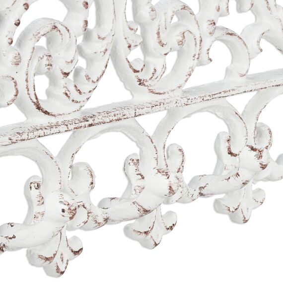 Relaxdays Garderobenleiste Gusseisen, 5 Haken, antike Hakenleiste, für Schlüssel, Shabby, 17 x 35 x 3,5 cm, weiß/braun